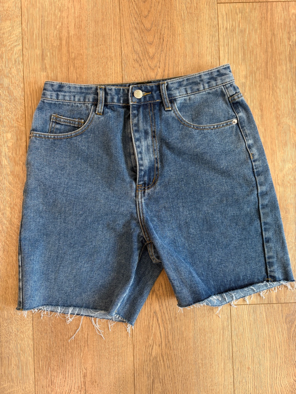 PrettyLittleThing Raw Hem Denim Shorts Blue High Rise Cutoff Jean Shorts